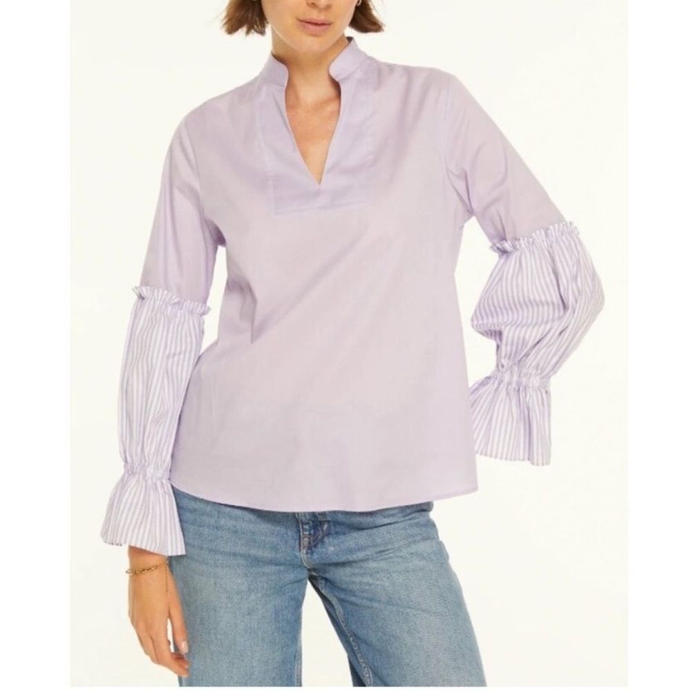 Harshman Lilac Purple Chantal Striped Sleeves Split Neck Blouse Size 2X